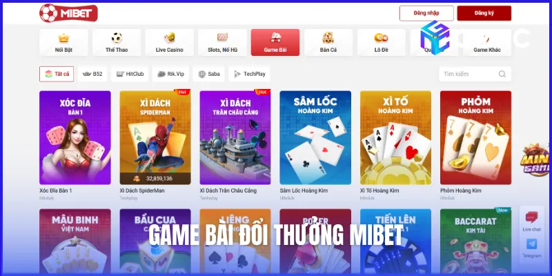 Game bài đổi thưởng Mibet với hệ thống sản phẩm phong phú và chất lượng